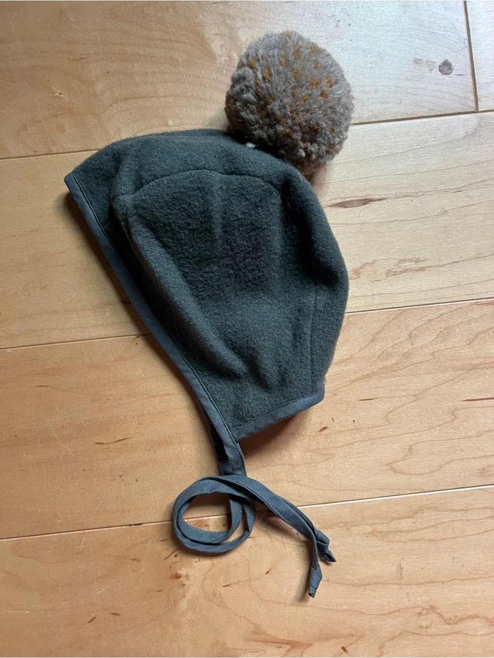 Briar wool Olive Green Pom-Pom Winter Hat with Chin Ties